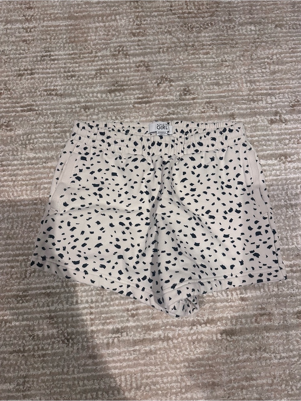 Athleta Girl Cream Shorts with Black Spot Print